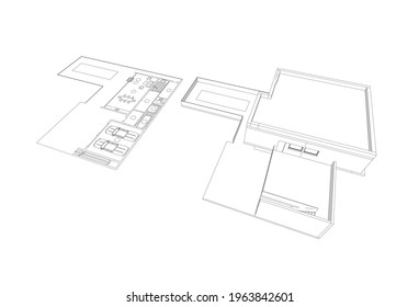 modern house architecture vector 3d illustration