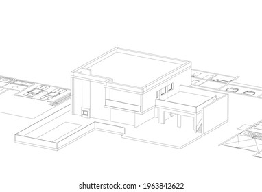modern house architecture vector 3d illustration