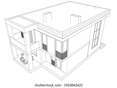 modern house architecture vector 3d illustration