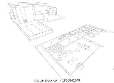 modern house architecture vector 3d illustration