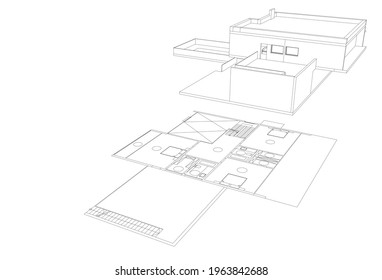 modern house architecture vector 3d illustration