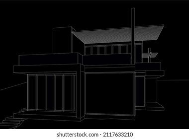 Moderne Hausarchitektur, Vektorgrafik auf schwarzem Hintergrund