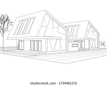 modern house with attic 3d illustration