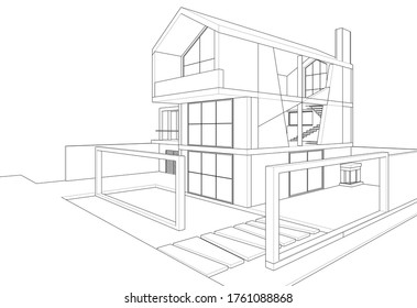 
modern house with attic 3d illustration