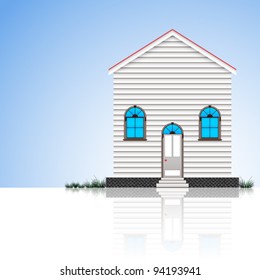 modern house and blue sky reflected, abstract vector art illustration; image contains transparency and opacity mask