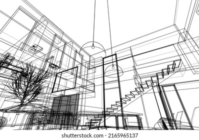 Modern house building architectural 3d illustration
