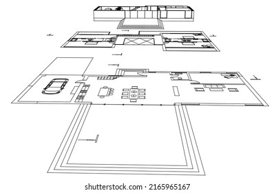 Arquitectura moderna de la construcción de casas Ilustración 3d