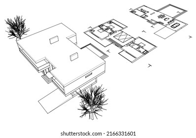 Arquitectura moderna de la construcción de casas Ilustración 3d