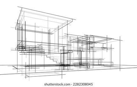 Arquitectura moderna de la construcción de casas Ilustración 3d