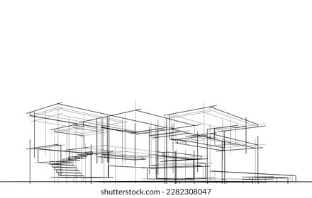 Arquitectura moderna de la construcción de casas Ilustración 3d