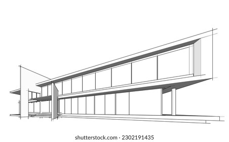 Modern house building architectural 3d illustration