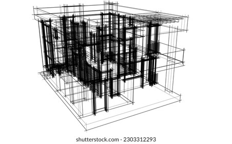 Modern house building architectural 3d illustration