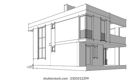 Modern house building architectural 3d illustration