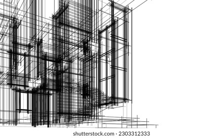 Modern house building architectural 3d illustration