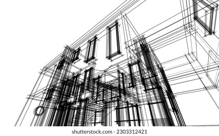 Modern house building architectural 3d illustration
