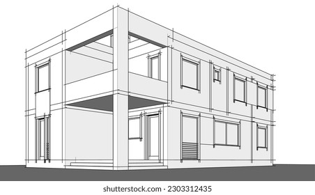 Modern house building architectural 3d illustration