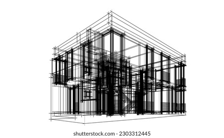 Arquitectura moderna de la construcción de casas Ilustración 3d