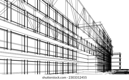Modern house building architectural 3d illustration