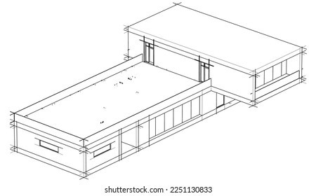 Esbozo arquitectónico de construcción de viviendas moderno Ilustración 3d