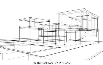Modern house building architectural sketch