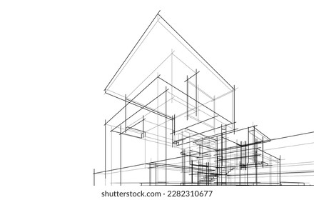 Modern house building architectural sketch