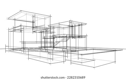 Modern house building architectural sketch