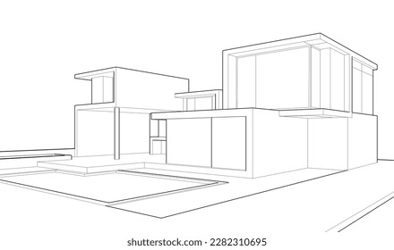 Modern house building architectural sketch
