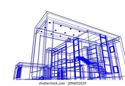 Modern house building architecture 3d illustration