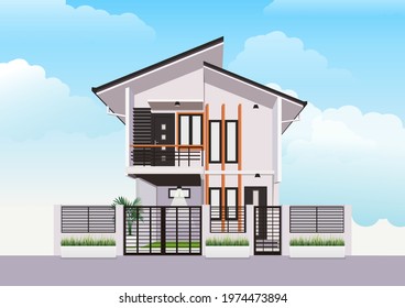 Modern House Building Exterior Real Estate Banner With Vector Illustration