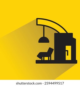 modern house building icon with shadow on yellow background