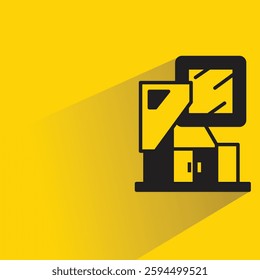 modern house building icon with shadow on yellow background
