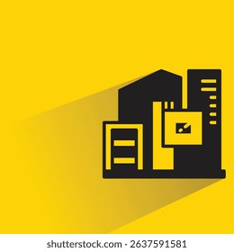 modern house building icon with shadow on yellow background