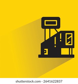 modern house building icon with shadow on yellow background