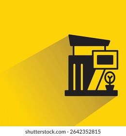 modern house building icon with shadow on yellow background
