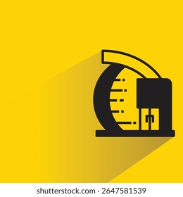 modern house building icon with shadow on yellow background