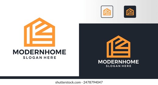 Modern house building Logo design. Home logo with abstract line style with initial letter E design graphic symbol icon vector