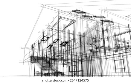Construção de casa moderna com telhado arremessado. Desenho arquitetônico com renderização 3d
