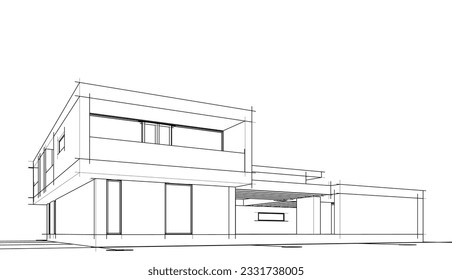 Modern house building sketch 3d illustration