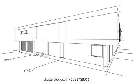 Modern house building sketch 3d illustration