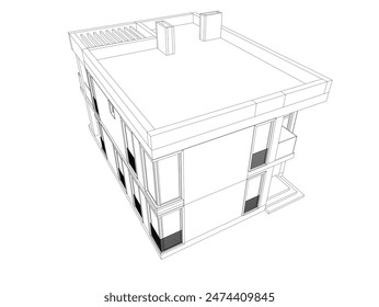 Modern house building sketch architectural 3d drawing