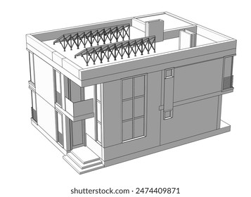 Modern house building sketch architectural 3d drawing