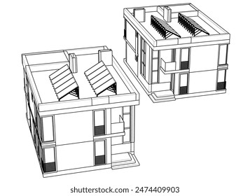 Modern house building sketch architectural 3d drawing