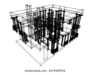 Modern house building sketch architectural 3d drawing