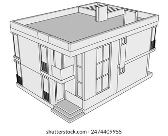 Modern house building sketch architectural 3d drawing