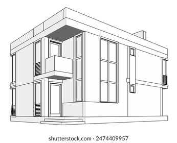 Modern house building sketch architectural 3d drawing