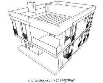 Modern house building sketch architectural 3d drawing