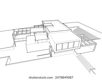 Modern house building sketch architectural 3d illustration