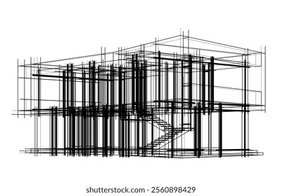 Modern house building sketch architectural 3d drawing 