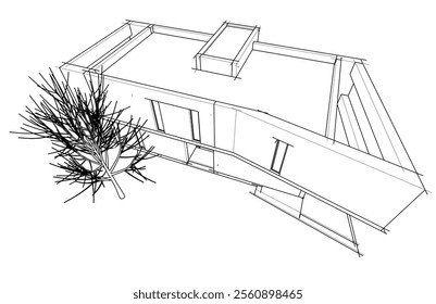 Modern house building sketch architectural 3d drawing 