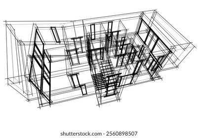 Modern house building sketch architectural 3d drawing 